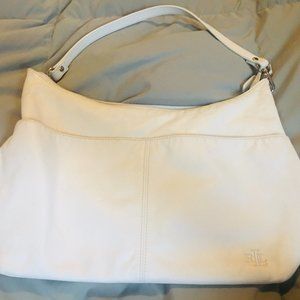 white leather purse